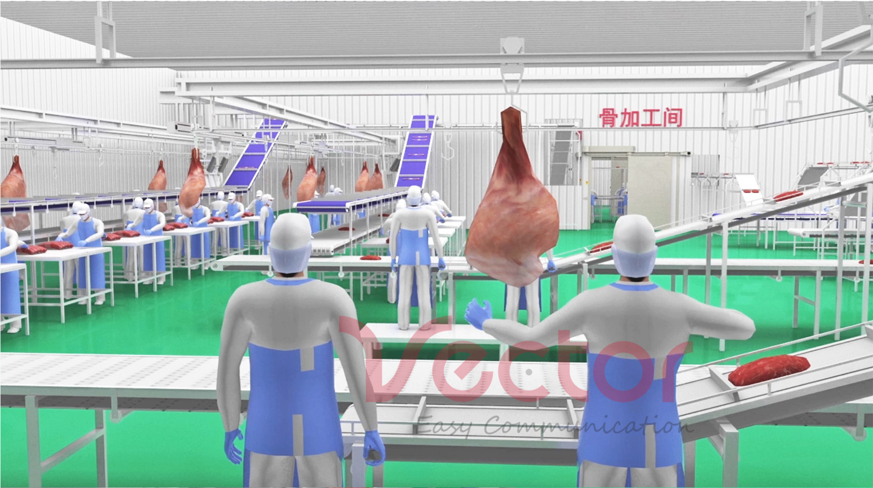 肉類分割流水線動畫內景