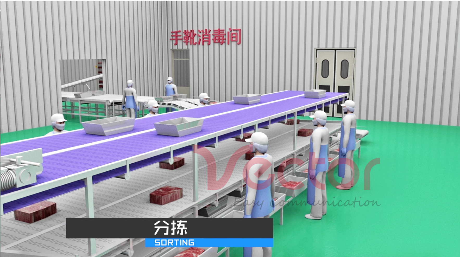 肉類分割流水線動畫內景